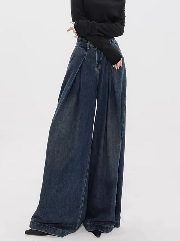 Baggy farmer női magas derekú farmer kék farmer nadrág teljes hosszúságú széles szárú bő nadrág Vintage mosott 2023 Y2k farmer