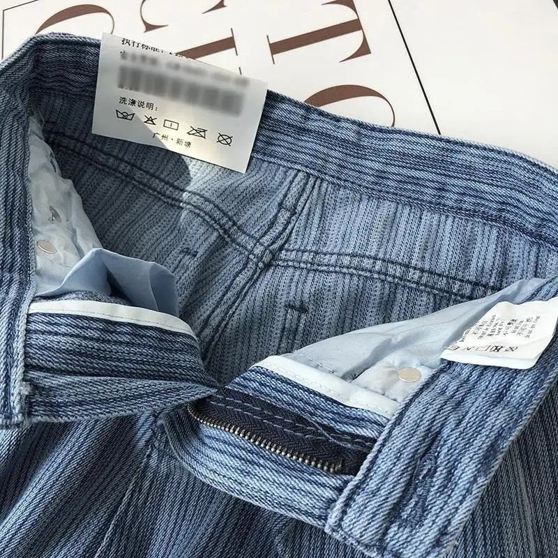 Ženske traperice s prugama visokog struka pune dužine, vintage vrećaste ravne koreanske stilove, slobodno vrijeme, elegantne, sveobuhvatne, modne, šik, jednostavne, nove