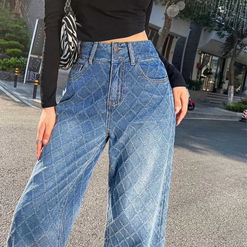 Proljeće/ljeto 2023., nove ravne karirane ženske traperice visokog struka, široki i uski modni trend hlača