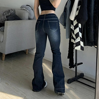 High Street Low Rise Jeans Casual Μπλε Γυναικείο Παντελόνι Bootcut Τσέπες Τζιν Streetwear Χαμηλόμεση Τζιν Φαρδύ παντελόνι Y2K 2023
