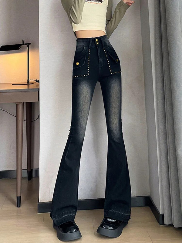 Jesen plave francuske vintage široke hlače ženske korejske modne traperice elegantne traperice ženske uredske dame uske traperice visokog struka 2024.