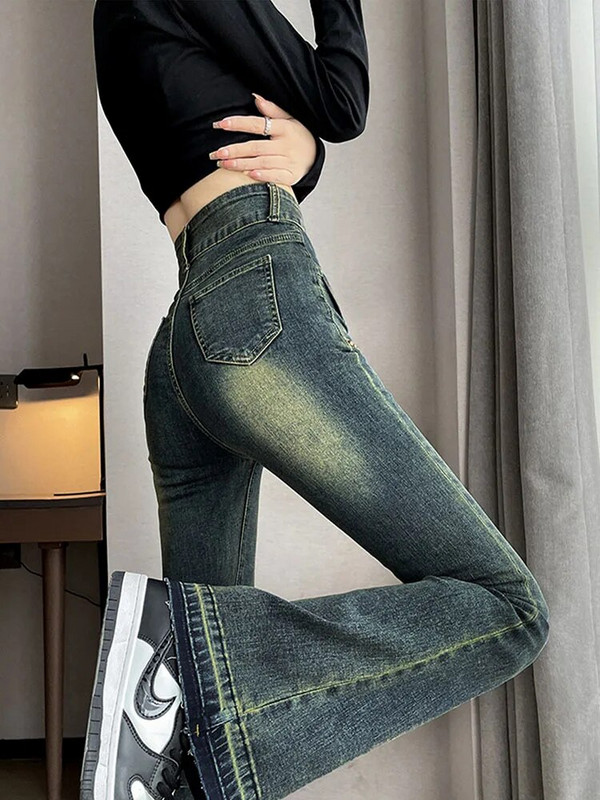 Jesen plave francuske vintage široke hlače ženske korejske modne traperice elegantne traperice ženske uredske dame uske traperice visokog struka 2024.