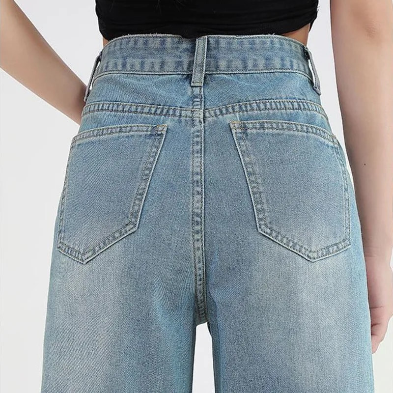 Korejski modni brend traper hlače Ženske ravne traperice s vezom Y2k High Street široke hlače Hlače trenirke