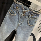 Streetwear Ženske vintage uske vezene traper hlače visokog struka Ženske traperice do gležnja Mom Pencil Jeans