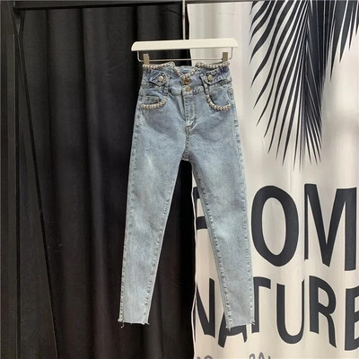 Streetwear Ženske vintage uske vezene traper hlače visokog struka Ženske traperice do gležnja Mom Pencil Jeans