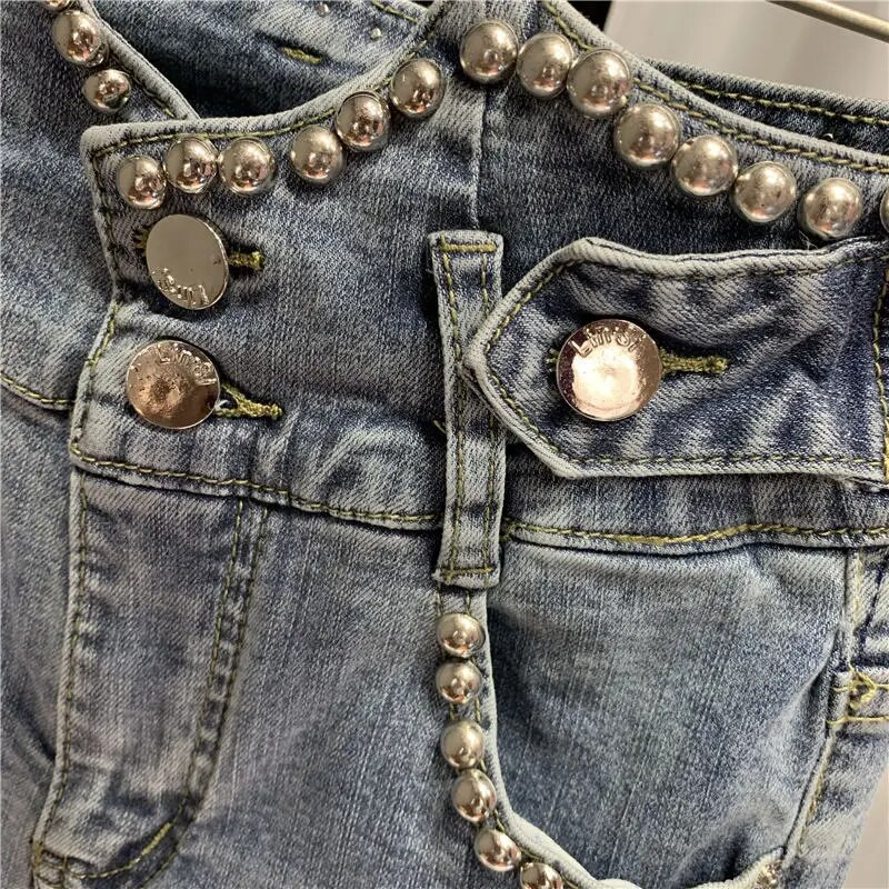 Streetwear Ženske vintage uske vezene traper hlače visokog struka Ženske traperice do gležnja Mom Pencil Jeans
