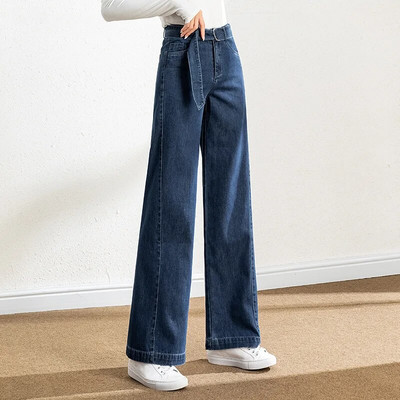 Ženske široke traperice visokog struka, velike rastezljive trake s remenom, duge proljetne jesenske deblje traperice, oversize S 6XL 