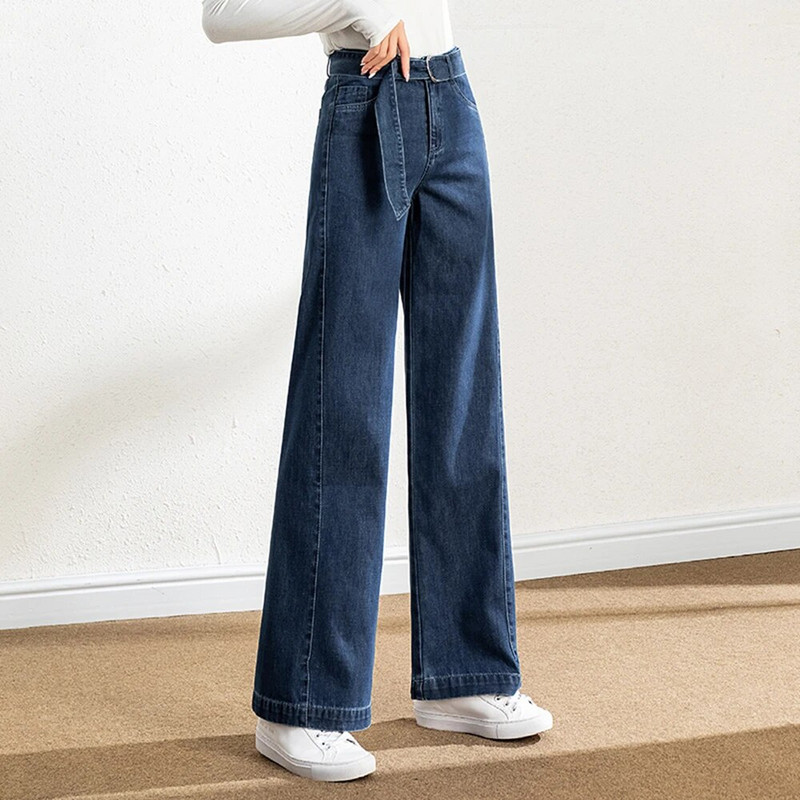 Ženske široke traperice visokog struka, velike rastezljive trake s remenom, duge proljetne jesenske deblje traperice, oversize S 6XL 