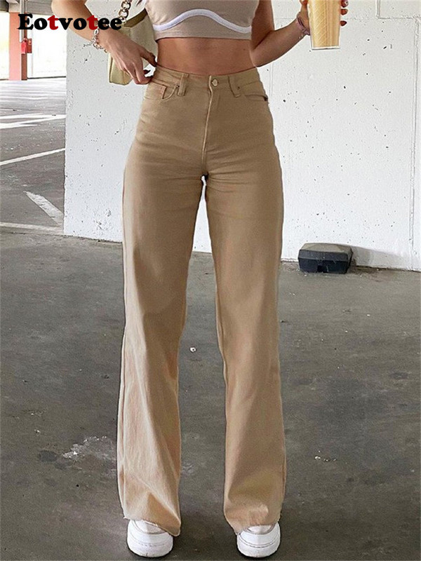 Eotvotee barna farmernadrág nőknek 2023 tavaszi nyár magas derekú, egyenes farmernadrág irodai női koreai divatos karcsú nadrág