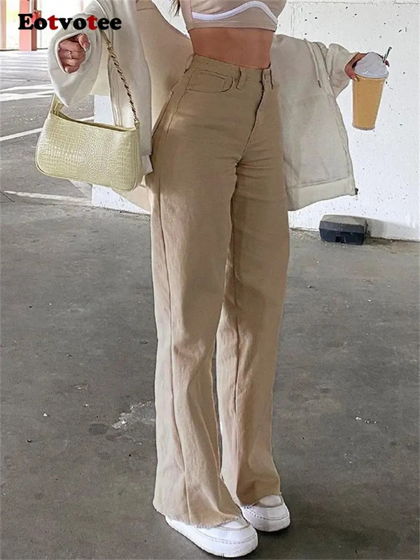 Eotvotee barna farmernadrág nőknek 2023 tavaszi nyár magas derekú, egyenes farmernadrág irodai női koreai divatos karcsú nadrág
