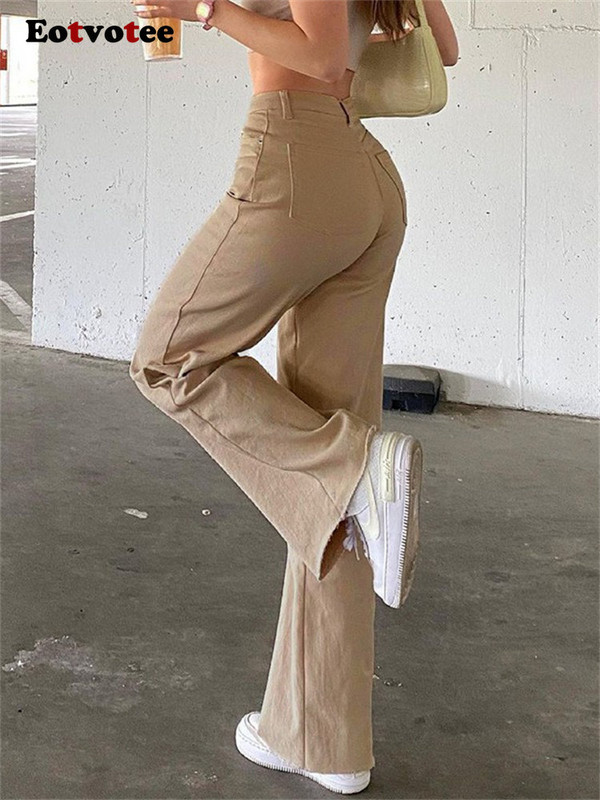 Eotvotee barna farmernadrág nőknek 2023 tavaszi nyár magas derekú, egyenes farmernadrág irodai női koreai divatos karcsú nadrág