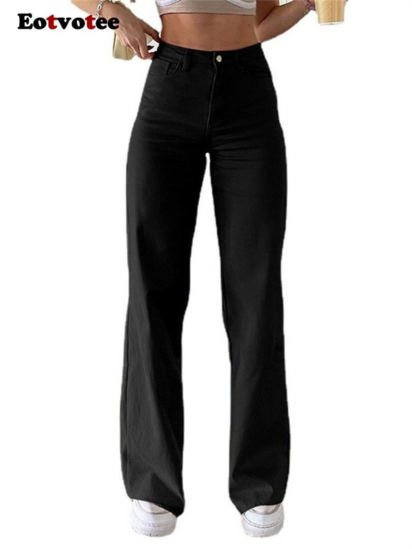 Eotvotee barna farmernadrág nőknek 2023 tavaszi nyár magas derekú, egyenes farmernadrág irodai női koreai divatos karcsú nadrág