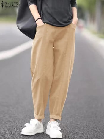 Μόδα ελαστικό ψηλόμεσο παντελόνι ZANZEA Γυναικείο μολύβι παντελόνι 2024 Άνοιξη Vintage Solid Παντελόνι Casual Pocket Pantalons Oversized