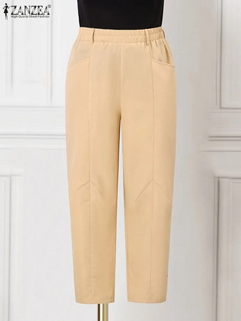 Μόδα ελαστικό ψηλόμεσο παντελόνι ZANZEA Γυναικείο μολύβι παντελόνι 2024 Άνοιξη Vintage Solid Παντελόνι Casual Pocket Pantalons Oversized