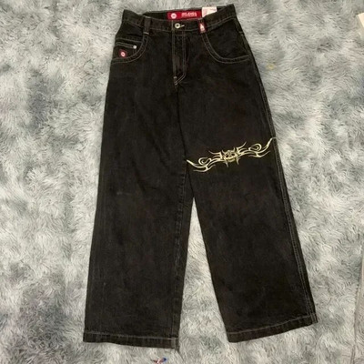JNCO retro teksad Y2K uued Harajuku hip-hop kirjaga tikitud lahtised teksad teksapüksid meeste gooti kõrge vöökohaga laiad püksid