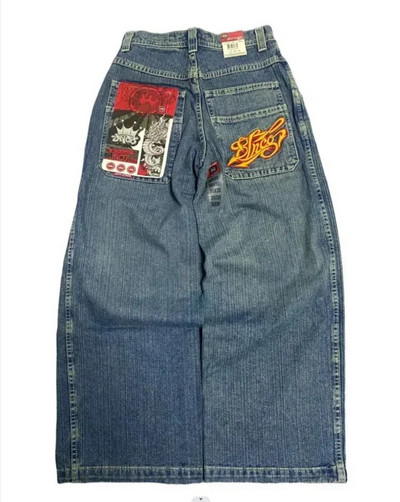 JNCO retro teksad Y2K uued Harajuku hip-hop kirjaga tikitud lahtised teksad teksapüksid meeste gooti kõrge vöökohaga laiad püksid