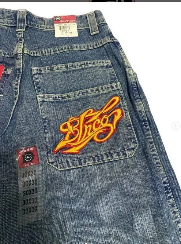 JNCO retro teksad Y2K uued Harajuku hip-hop kirjaga tikitud lahtised teksad teksapüksid meeste gooti kõrge vöökohaga laiad püksid