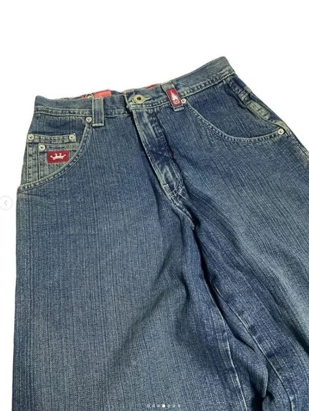 JNCO retro teksad Y2K uued Harajuku hip-hop kirjaga tikitud lahtised teksad teksapüksid meeste gooti kõrge vöökohaga laiad püksid