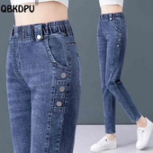 Chic dugmad, elastične pencil traperice visokog struka Wash Ležerne traper hlače Ženske velike veličine 4xl Skinny Vaqueros Proljetne Jean hlače
