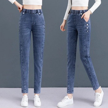 Chic Button Elastic High Waist Pencil Jeans Wash Casual Denim Παντελόνι Γυναικείο Μεγάλο μέγεθος 4xl Skinny Vaqueros Spring Jean Pantalones