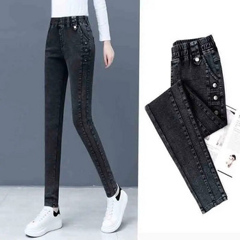 Chic Button Elastic High Waist Pencil Jeans Wash Casual Denim Παντελόνι Γυναικείο Μεγάλο μέγεθος 4xl Skinny Vaqueros Spring Jean Pantalones