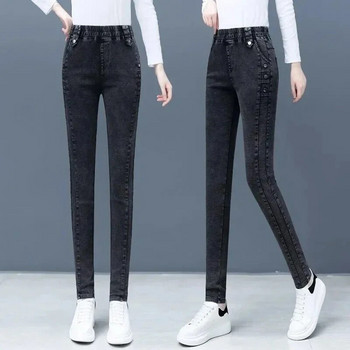 Chic Button Elastic High Waist Pencil Jeans Wash Casual Denim Παντελόνι Γυναικείο Μεγάλο μέγεθος 4xl Skinny Vaqueros Spring Jean Pantalones