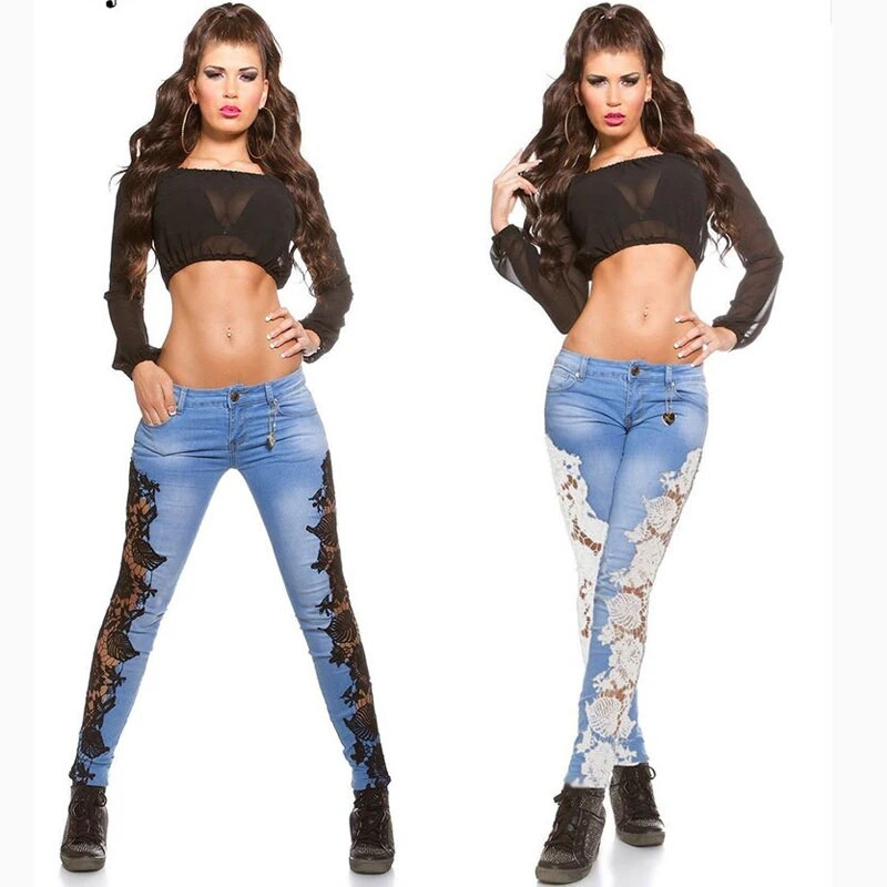 Ženske čipkaste traperice popularne u Europi i Americi Stilski uski ženski pencil jeans hlače Hot seksi uske traperice Club Wear S2825