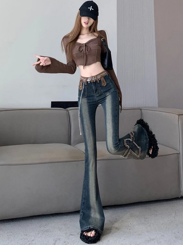 2023. Široke hlače Ženske ležerne High Street Vintage ravne hlače Y2k Bodycon Udobne Harajuku modne traperice pune dužine