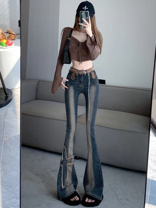 2023. Široke hlače Ženske ležerne High Street Vintage ravne hlače Y2k Bodycon Udobne Harajuku modne traperice pune dužine