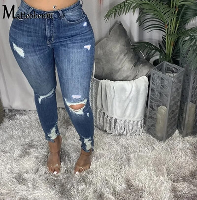 Traperice Ženske Mom Jeans visokog struka Rastezljive poderane traperice Uske hlače Hlače s rupama Široke hlače Duge traper hlače