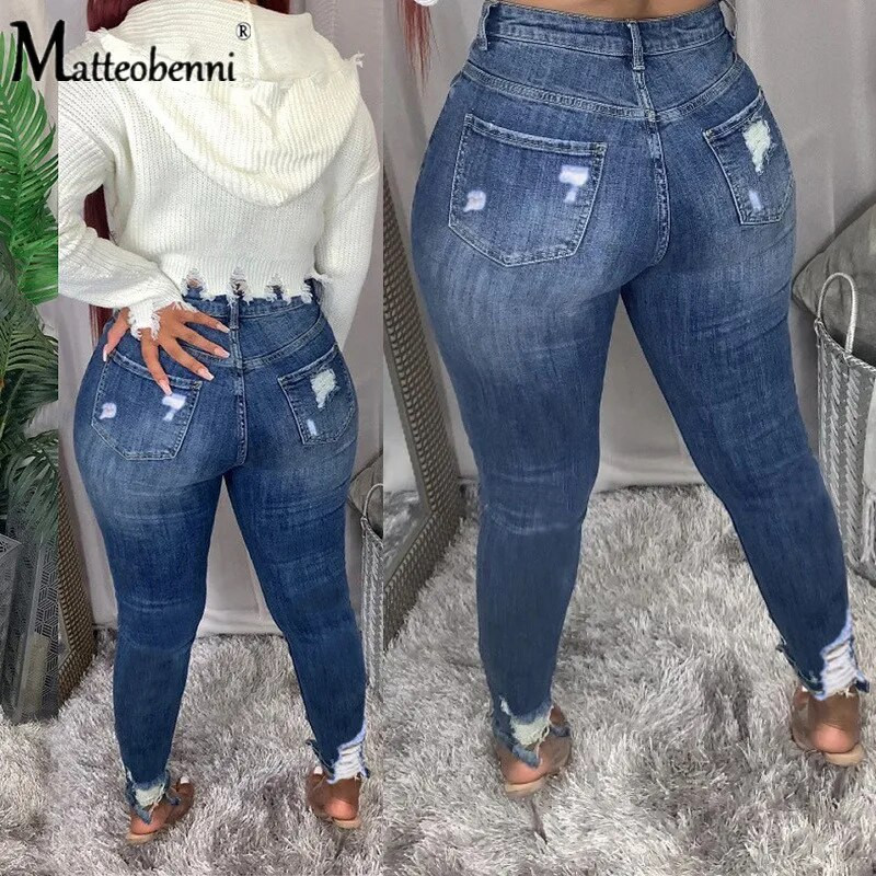Traperice Ženske Mom Jeans visokog struka Rastezljive poderane traperice Uske hlače Hlače s rupama Široke hlače Duge traper hlače
