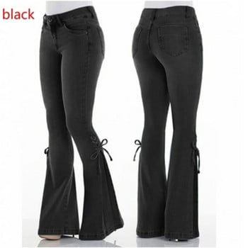 Fashion Mid Waist τζιν παντελόνι Flare Γυναικεία Lace Up Slim-fit Stretch Τζιν παντελόνι φαρδύ πόδι Lady casual παντελόνι καμπάνα