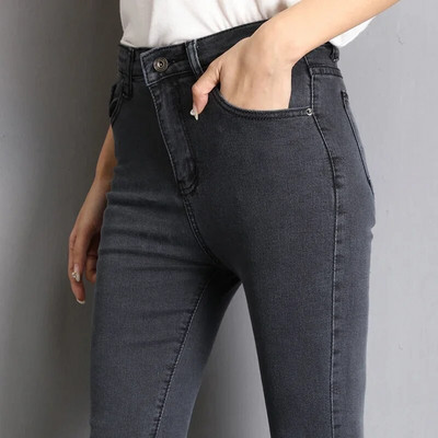 Ženske visoke elastične rastezljive traper hlače velike veličine 2023 Klasične Mom Jeans plavo sive crne ženske isprane uske pencil hlače Pop