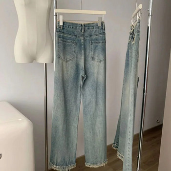 Biyaby Raw Edge τζιν παντελόνι φαρδύ γυναικείο vintage 2024 ψηλόμεσο φαρδύ τζιν Γυναικείο casual streetwear Do Old Straight Παντελόνι