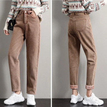 Χειμερινό τζιν για γυναίκες Βελούδινο χοντρό ζεστό τζιν παντελόνι ψηλόμεσο φλις μαμά τζιν Vintage φαρδύ πόδι μέχρι τον αστράγαλο παντελόνι τζιν χαρέμι