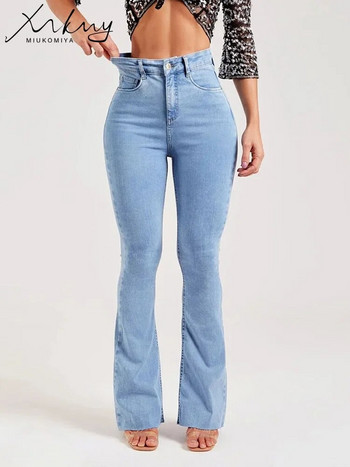 MiuKoMiYa Skinny ίσιο τζιν για γυναίκες 2023 Νέο ψηλόμεσο τζιν παντελόνι ανοιχτό μπλε ελαστικό γυναικείο τζιν ίσιο παντελόνι