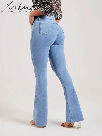 MiuKoMiYa Skinny ίσιο τζιν για γυναίκες 2023 Νέο ψηλόμεσο τζιν παντελόνι ανοιχτό μπλε ελαστικό γυναικείο τζιν ίσιο παντελόνι