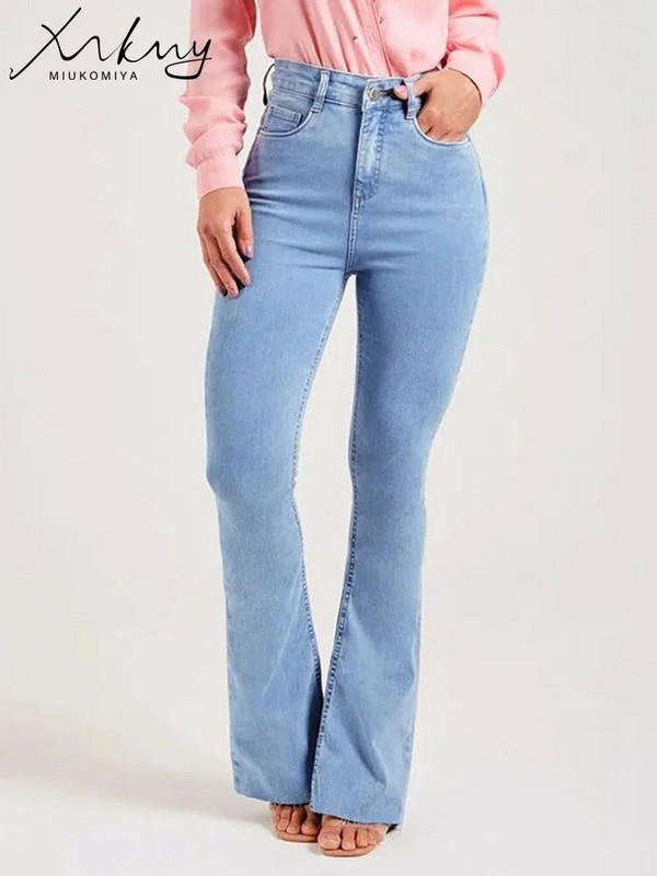 MiuKoMiYa Skinny Straight Farmer Női 2023 Új magas derekú farmer nadrág világoskék elasztikus női farmer egyenes lábú nadrág