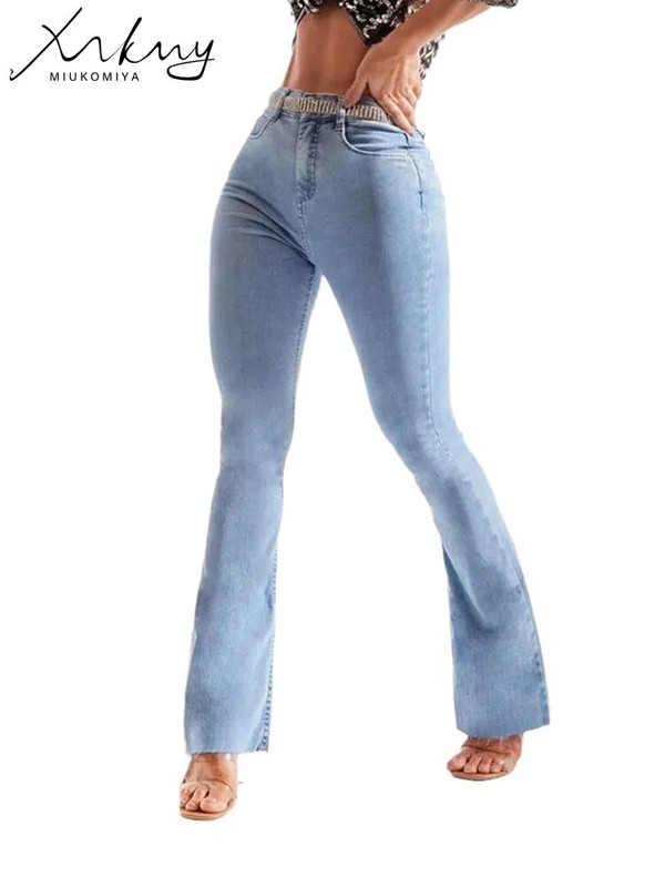 MiuKoMiYa Skinny Straight Farmer Női 2023 Új magas derekú farmer nadrág világoskék elasztikus női farmer egyenes lábú nadrág