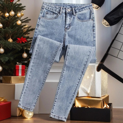 Női farmer nadrág 2024 tavaszi őszi új farmer Női magas derekú vékony meleg vastag farmer Női magasan elasztikus sztreccs farmer bársony