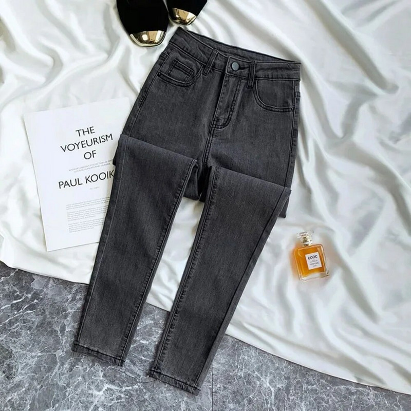 Női farmer nadrág 2024 tavaszi őszi új farmer Női magas derekú vékony meleg vastag farmer Női magasan elasztikus sztreccs farmer bársony