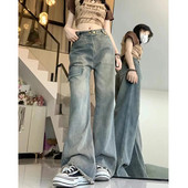 Lucyever Hlače širokih nogavica visokog struka Ženske Y2K Retro High Street široke ravne traperice Ženske Harajuku traper hlače s patentnim zatvaračem