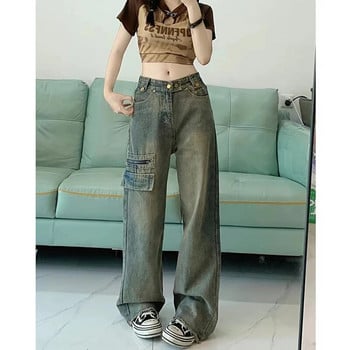 Lucyever High Waist Wide Leg Pants Woman Y2K Retro High Street Loose Straight Jeans Female Harajuku Zipper Design Denim Trousers