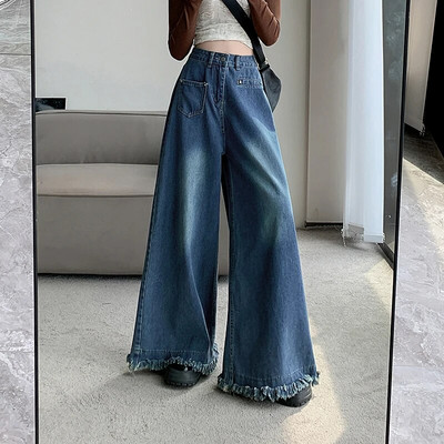 Φαρδύ τζιν Γυναικείο ψηλόμεσο τζιν φθινόπωρο 2023 Νέο ακανόνιστο τζιν παντελόνι με φαρδύ πόδι Vintage παντελόνι ολόσωμο