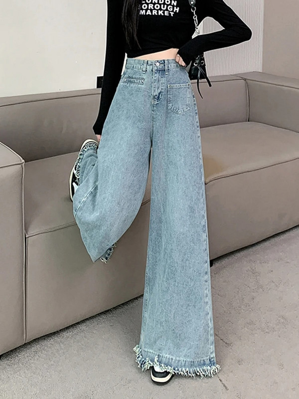 Φαρδύ τζιν Γυναικείο ψηλόμεσο τζιν φθινόπωρο 2023 Νέο ακανόνιστο τζιν παντελόνι με φαρδύ πόδι Vintage παντελόνι ολόσωμο