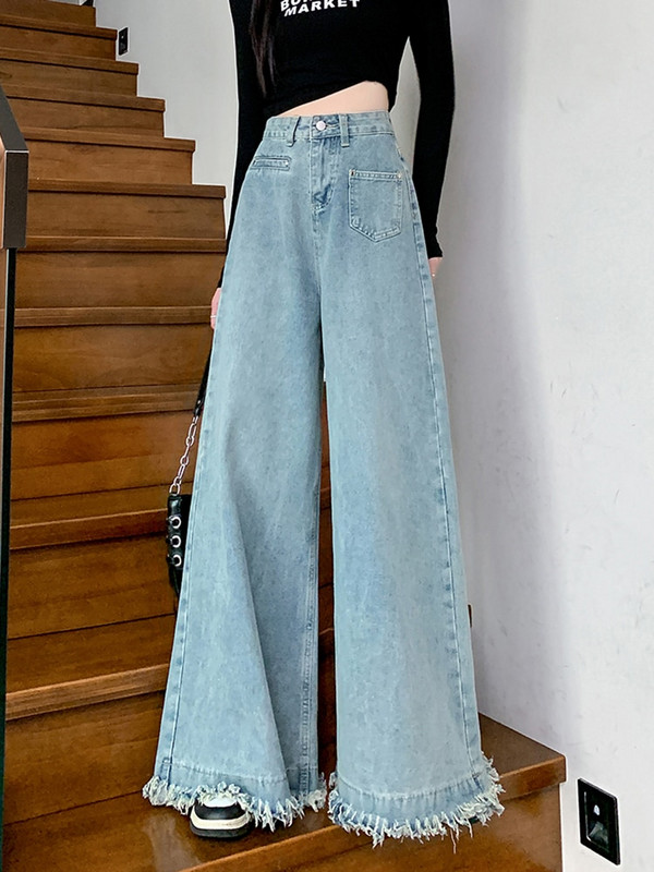 Φαρδύ τζιν Γυναικείο ψηλόμεσο τζιν φθινόπωρο 2023 Νέο ακανόνιστο τζιν παντελόνι με φαρδύ πόδι Vintage παντελόνι ολόσωμο