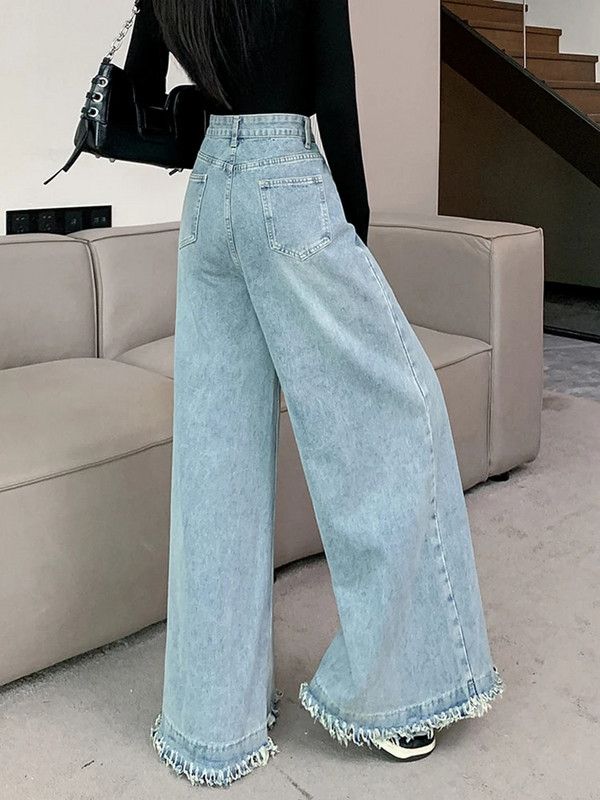 Φαρδύ τζιν Γυναικείο ψηλόμεσο τζιν φθινόπωρο 2023 Νέο ακανόνιστο τζιν παντελόνι με φαρδύ πόδι Vintage παντελόνι ολόσωμο