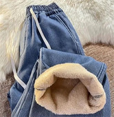 Oversize Χειμερινό φλις φαρδύ τζιν Casual χοντρό ψηλόμεσο ίσιο τζιν παντελόνι Γυναικείο βελούδινο βελούδινο ζεστό φαρδύ πόδι Vaqueros Z359