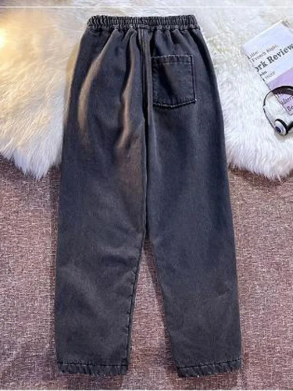 Oversize Χειμερινό φλις φαρδύ τζιν Casual χοντρό ψηλόμεσο ίσιο τζιν παντελόνι Γυναικείο βελούδινο βελούδινο ζεστό φαρδύ πόδι Vaqueros Z359