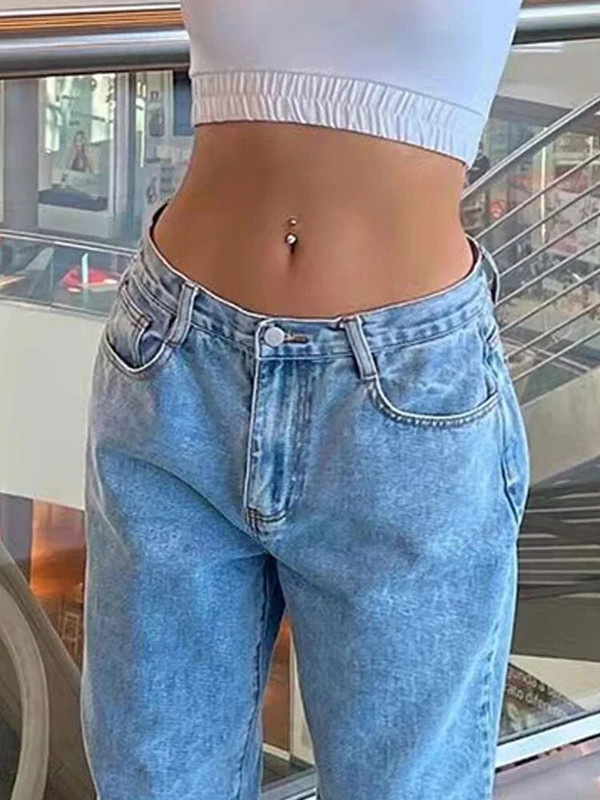 Naiste teksad Lahtised kõrge vöökohaga Y2k Femme sirge säärega püksid Denim Mom Baggy teksad Mood vabaaja sinised puuvillased riided